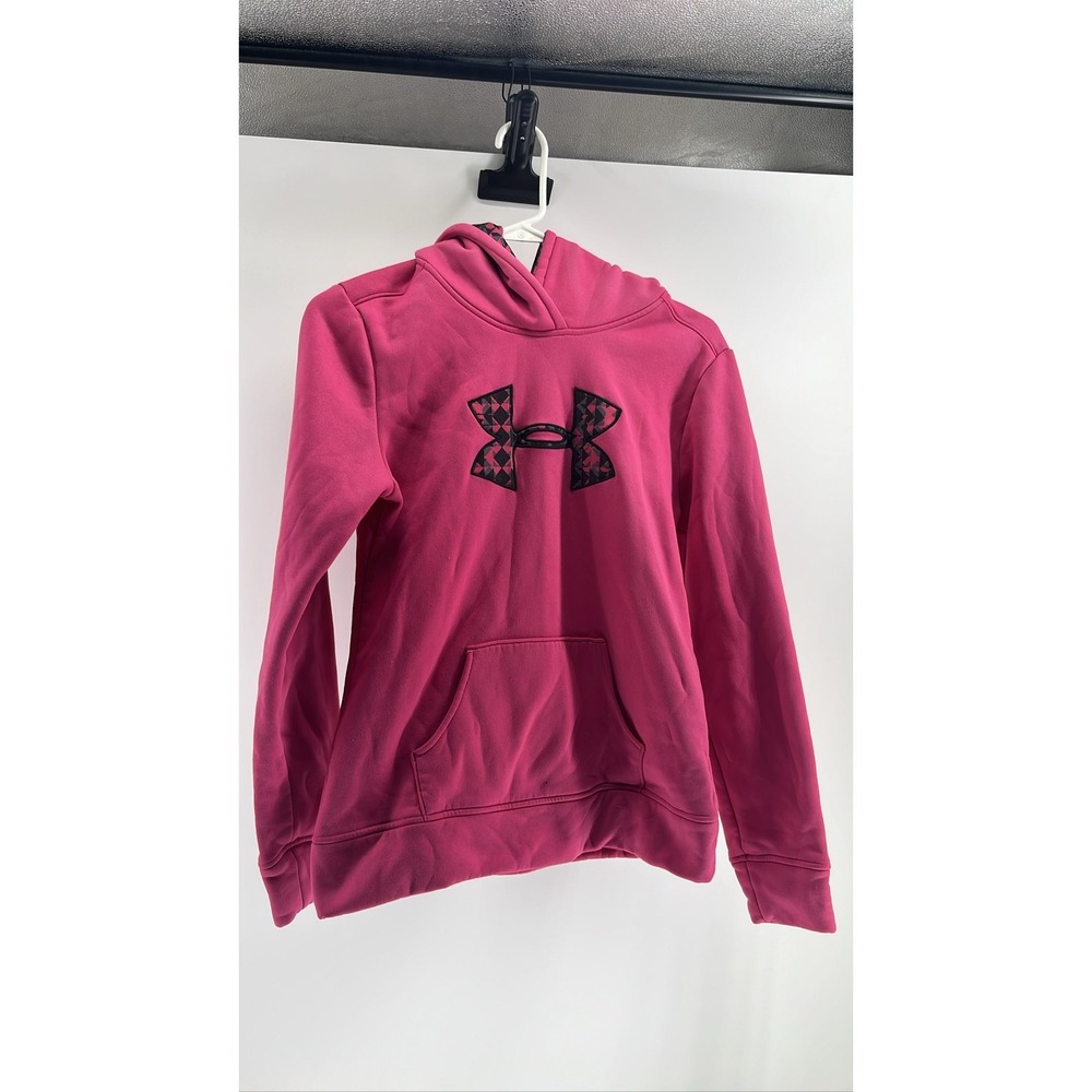 Under Armour Girls Pink Hoodie Youth XL YXL Pullover Loose Fit Geometric Logo